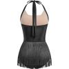 imageIDOPIP Women Sequin Fringe Bodysuit Sparkly Tassel Romper Jumpsuits Halter Latin Dance Dress Sexy Festival Rave Party OutfitsBlack