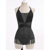 imageIDOPIP Women Sequin Fringe Bodysuit Sparkly Tassel Romper Jumpsuits Halter Latin Dance Dress Sexy Festival Rave Party OutfitsBlack