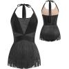 imageIDOPIP Women Sequin Fringe Bodysuit Sparkly Tassel Romper Jumpsuits Halter Latin Dance Dress Sexy Festival Rave Party OutfitsBlack