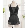 imageIDOPIP Women Sequin Fringe Bodysuit Sparkly Tassel Romper Jumpsuits Halter Latin Dance Dress Sexy Festival Rave Party OutfitsBlack