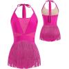 imageIDOPIP Women Sequin Fringe Bodysuit Sparkly Tassel Romper Jumpsuits Halter Latin Dance Dress Sexy Festival Rave Party OutfitsHot Pink
