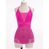 imageIDOPIP Women Sequin Fringe Bodysuit Sparkly Tassel Romper Jumpsuits Halter Latin Dance Dress Sexy Festival Rave Party OutfitsHot Pink