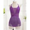 imageIDOPIP Women Sequin Fringe Bodysuit Sparkly Tassel Romper Jumpsuits Halter Latin Dance Dress Sexy Festival Rave Party OutfitsPurple