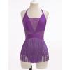 imageIDOPIP Women Sequin Fringe Bodysuit Sparkly Tassel Romper Jumpsuits Halter Latin Dance Dress Sexy Festival Rave Party OutfitsPurple