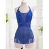 imageIDOPIP Women Sequin Fringe Bodysuit Sparkly Tassel Romper Jumpsuits Halter Latin Dance Dress Sexy Festival Rave Party OutfitsRoyal Blue