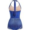 imageIDOPIP Women Sequin Fringe Bodysuit Sparkly Tassel Romper Jumpsuits Halter Latin Dance Dress Sexy Festival Rave Party OutfitsRoyal Blue