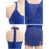 imageIDOPIP Women Sequin Fringe Bodysuit Sparkly Tassel Romper Jumpsuits Halter Latin Dance Dress Sexy Festival Rave Party OutfitsRoyal Blue