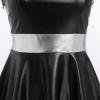 imageIDOPIP Womens Shiny Metallic Dress Sexy Sleeveless Skater Mini Dress Holographic Party Rave Dance Clubwear Halloween CostumeBlack