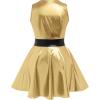 imageIDOPIP Womens Shiny Metallic Dress Sexy Sleeveless Skater Mini Dress Holographic Party Rave Dance Clubwear Halloween CostumeGold