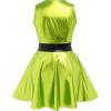 imageIDOPIP Womens Shiny Metallic Dress Sexy Sleeveless Skater Mini Dress Holographic Party Rave Dance Clubwear Halloween CostumeGreen