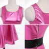 imageIDOPIP Womens Shiny Metallic Dress Sexy Sleeveless Skater Mini Dress Holographic Party Rave Dance Clubwear Halloween CostumeHot Pink