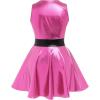 imageIDOPIP Womens Shiny Metallic Dress Sexy Sleeveless Skater Mini Dress Holographic Party Rave Dance Clubwear Halloween CostumeHot Pink