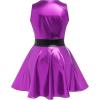 imageIDOPIP Womens Shiny Metallic Dress Sexy Sleeveless Skater Mini Dress Holographic Party Rave Dance Clubwear Halloween CostumePurple
