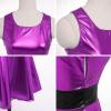 imageIDOPIP Womens Shiny Metallic Dress Sexy Sleeveless Skater Mini Dress Holographic Party Rave Dance Clubwear Halloween CostumePurple