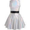 imageIDOPIP Womens Shiny Metallic Dress Sexy Sleeveless Skater Mini Dress Holographic Party Rave Dance Clubwear Halloween CostumeSilver