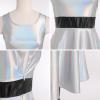 imageIDOPIP Womens Shiny Metallic Dress Sexy Sleeveless Skater Mini Dress Holographic Party Rave Dance Clubwear Halloween CostumeSilver