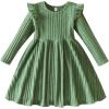imageIDOPIP Toddler Girls Sweater Dress Long Sleeve Ribbed Knit Ruffle Dress Kids Birthday Pageant Winter Fall Christmas DressGreen