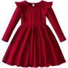 imageIDOPIP Toddler Girls Sweater Dress Long Sleeve Ribbed Knit Ruffle Dress Kids Birthday Pageant Winter Fall Christmas DressRed