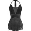 imageIDOPIP Women Sequin Fringe Bodysuit Sparkly Tassel Romper Jumpsuits Halter Latin Dance Dress Sexy Festival Rave Party OutfitsBlack