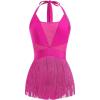imageIDOPIP Women Sequin Fringe Bodysuit Sparkly Tassel Romper Jumpsuits Halter Latin Dance Dress Sexy Festival Rave Party OutfitsHot Pink