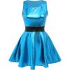 imageIDOPIP Womens Shiny Metallic Dress Sexy Sleeveless Skater Mini Dress Holographic Party Rave Dance Clubwear Halloween CostumeBlue