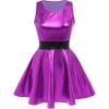 imageIDOPIP Womens Shiny Metallic Dress Sexy Sleeveless Skater Mini Dress Holographic Party Rave Dance Clubwear Halloween CostumePurple