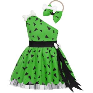 imageIDOPIP Kids Baby Halloween Costume Caveman Cavegirl Stone Age Outfit for Girl Boy Halloween Cosplay Dress Up Photoshoot 6M6TDark Green  Girl