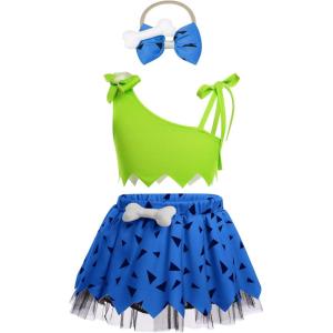 imageIDOPIP Kids Baby Halloween Costume Caveman Cavegirl Stone Age Outfit for Girl Boy Halloween Cosplay Dress Up Photoshoot 6M6TGreen  Blue 3pcs
