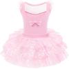 imageIDOPIP Girls Glitter Star Tutu Skirted Leotard Sequin Ruffle Sleeve Ballet Dance Dress Ballerina Dancewear Gymnastics CostumePink