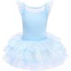 imageIDOPIP Girls Glitter Star Tutu Skirted Leotard Sequin Ruffle Sleeve Ballet Dance Dress Ballerina Dancewear Gymnastics CostumeBlue