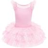 imageIDOPIP Girls Glitter Star Tutu Skirted Leotard Sequin Ruffle Sleeve Ballet Dance Dress Ballerina Dancewear Gymnastics CostumePink