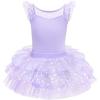 imageIDOPIP Girls Glitter Star Tutu Skirted Leotard Sequin Ruffle Sleeve Ballet Dance Dress Ballerina Dancewear Gymnastics CostumePurple