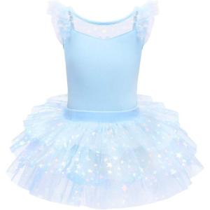 imageIDOPIP Girls Glitter Star Tutu Skirted Leotard Sequin Ruffle Sleeve Ballet Dance Dress Ballerina Dancewear Gymnastics CostumeBlue
