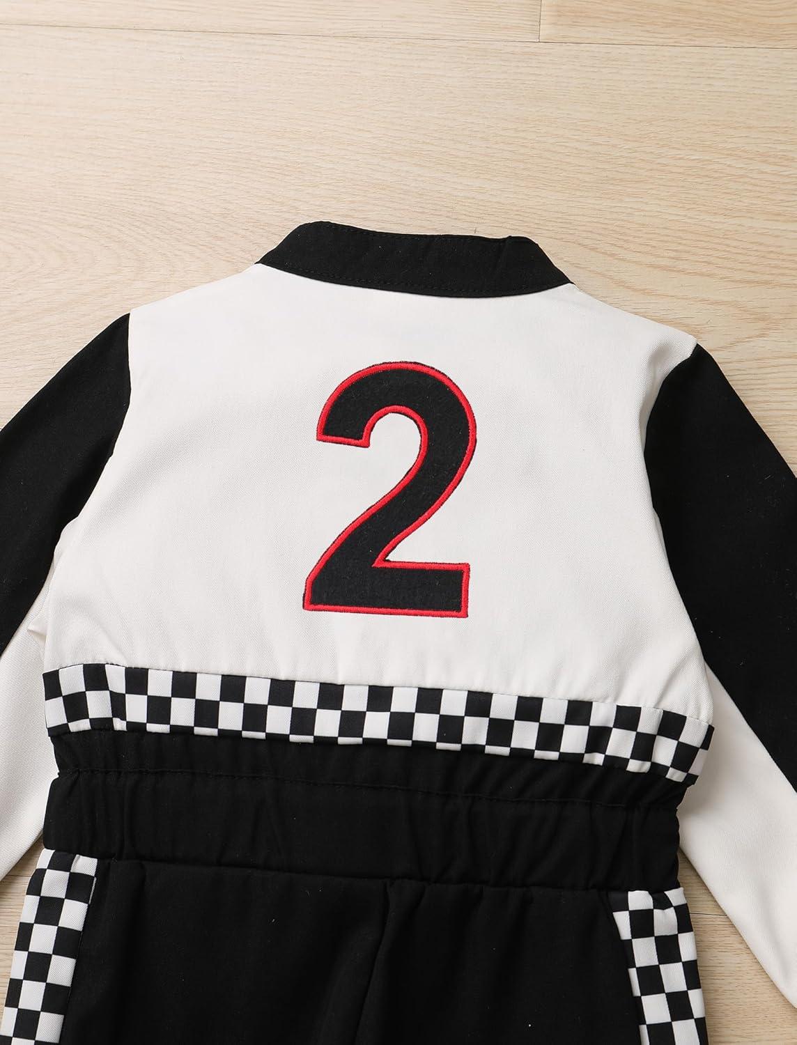 imageIDOPIP Baby Boys 1st 2nd Birthday Outfit Race Car Driver Romper Girls Racer Jumpsuit Kids Racing Suit Toddler Dress up OutfitBlack 2