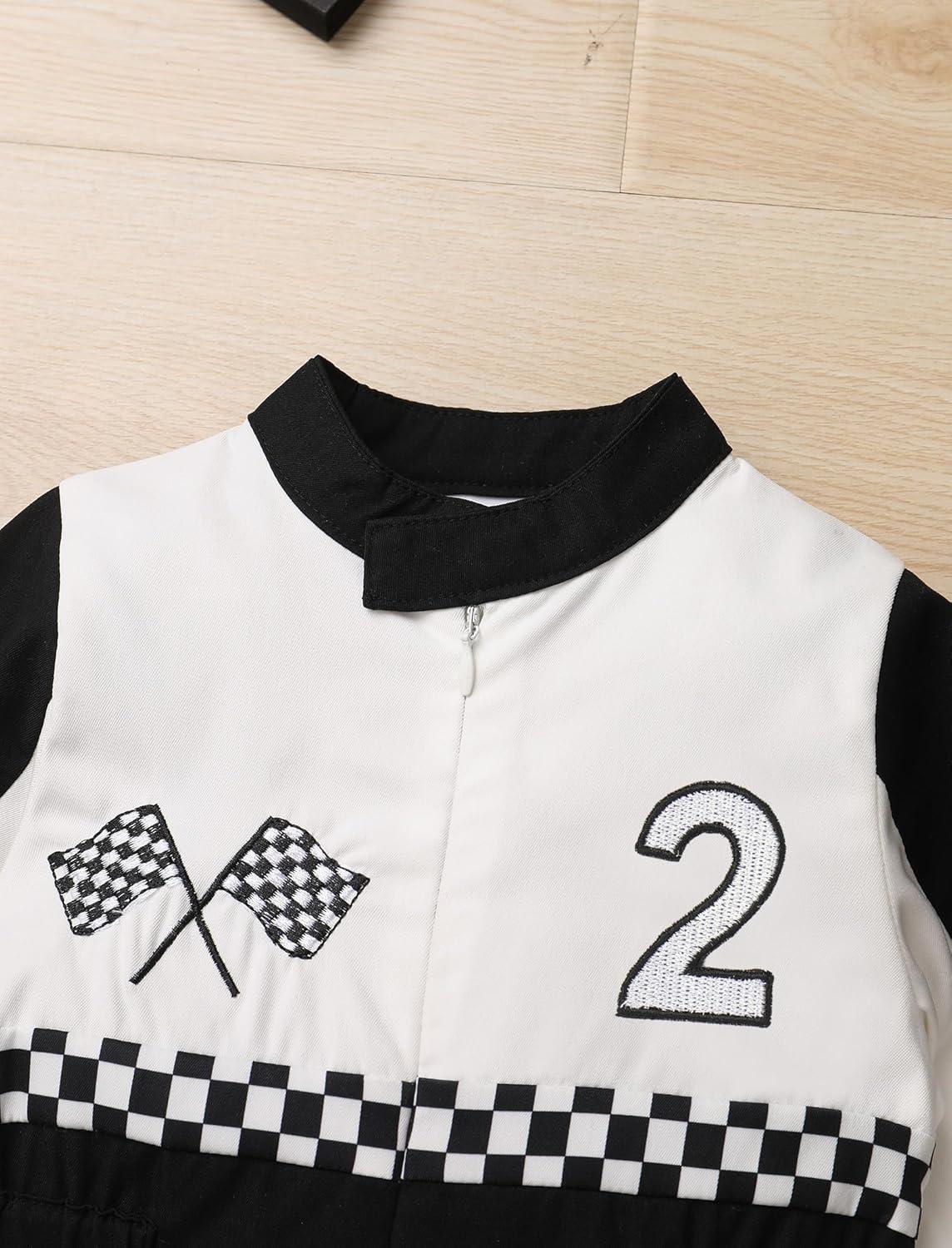 imageIDOPIP Baby Boys 1st 2nd Birthday Outfit Race Car Driver Romper Girls Racer Jumpsuit Kids Racing Suit Toddler Dress up OutfitBlack 2