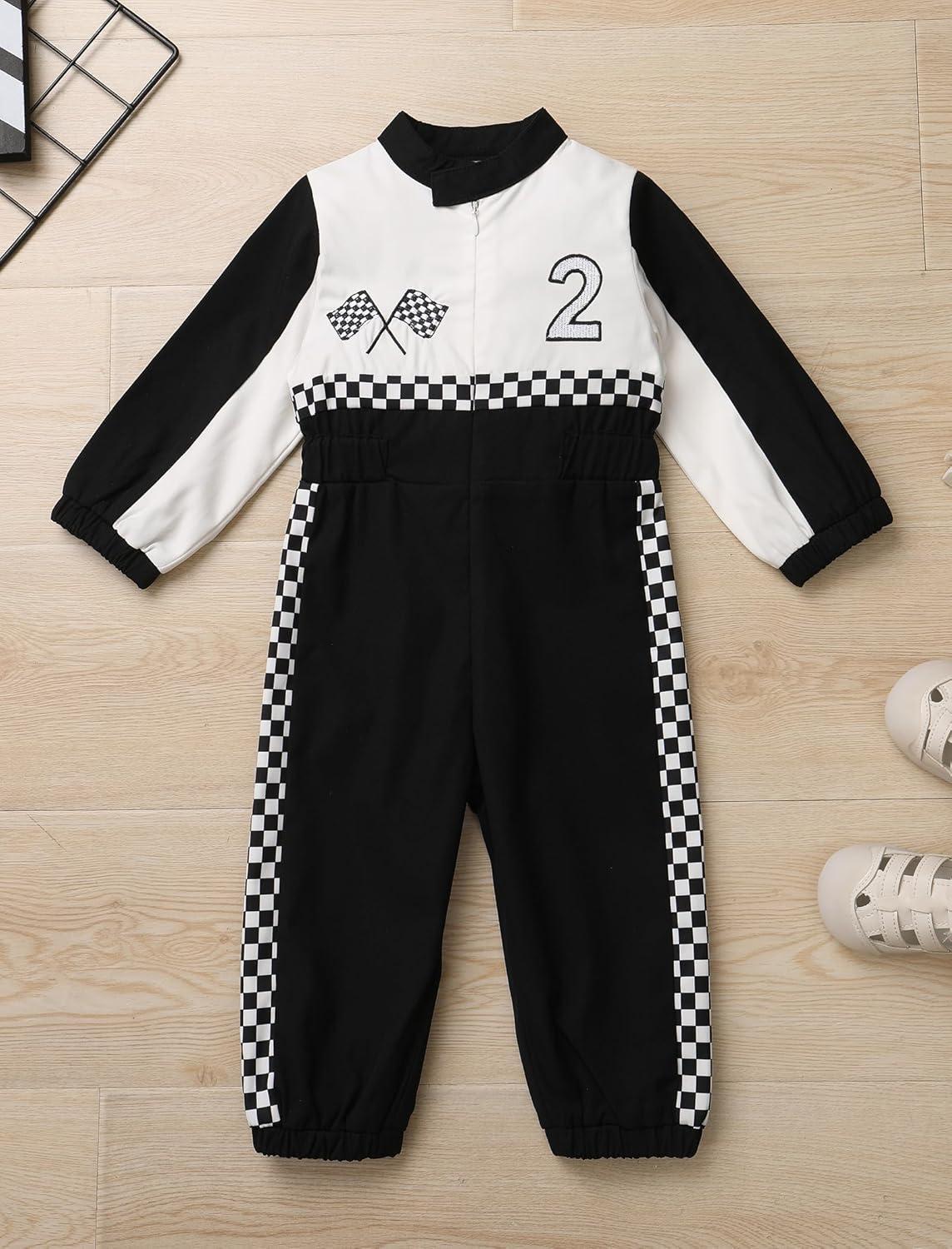 imageIDOPIP Baby Boys 1st 2nd Birthday Outfit Race Car Driver Romper Girls Racer Jumpsuit Kids Racing Suit Toddler Dress up OutfitBlack 2