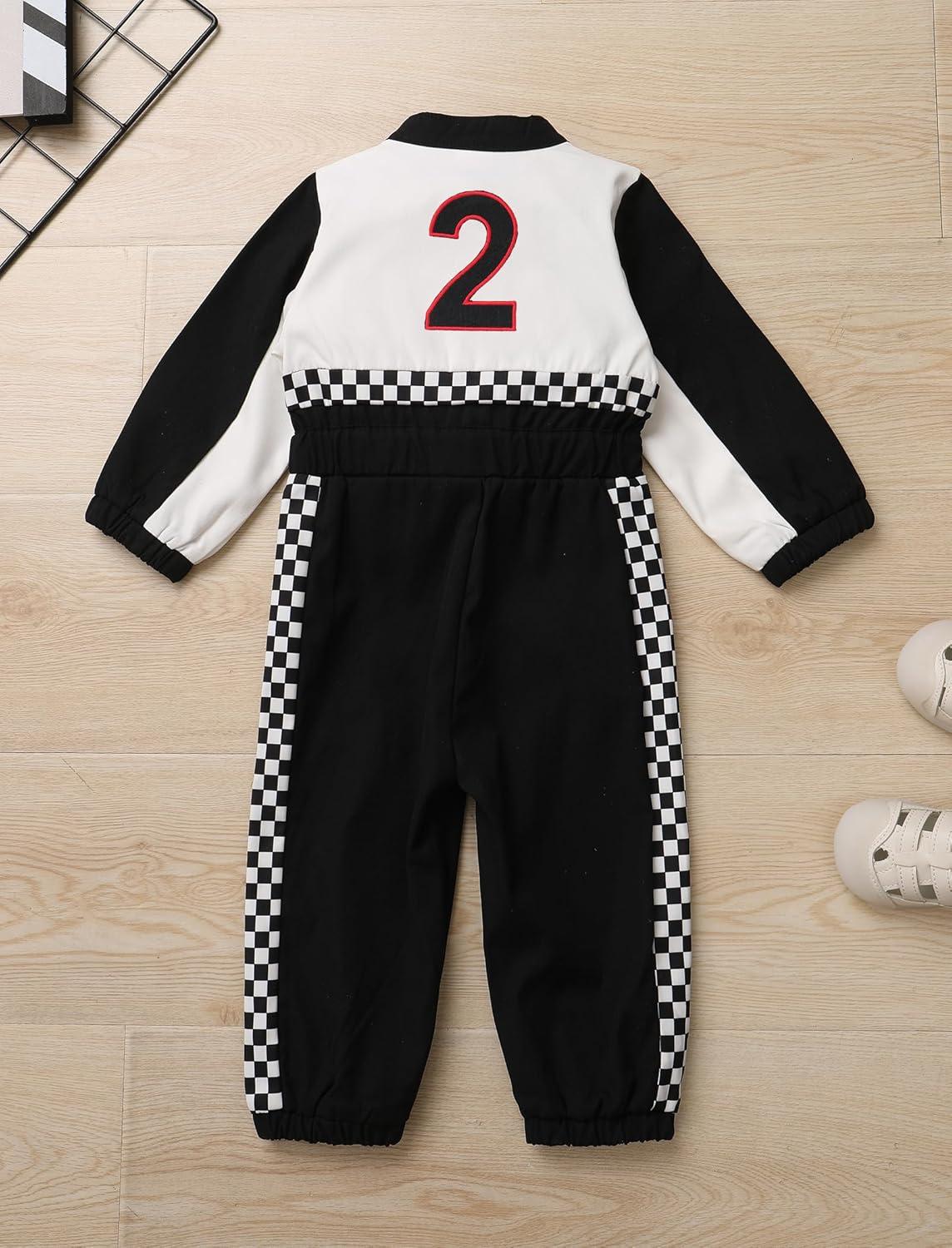 imageIDOPIP Baby Boys 1st 2nd Birthday Outfit Race Car Driver Romper Girls Racer Jumpsuit Kids Racing Suit Toddler Dress up OutfitBlack 2