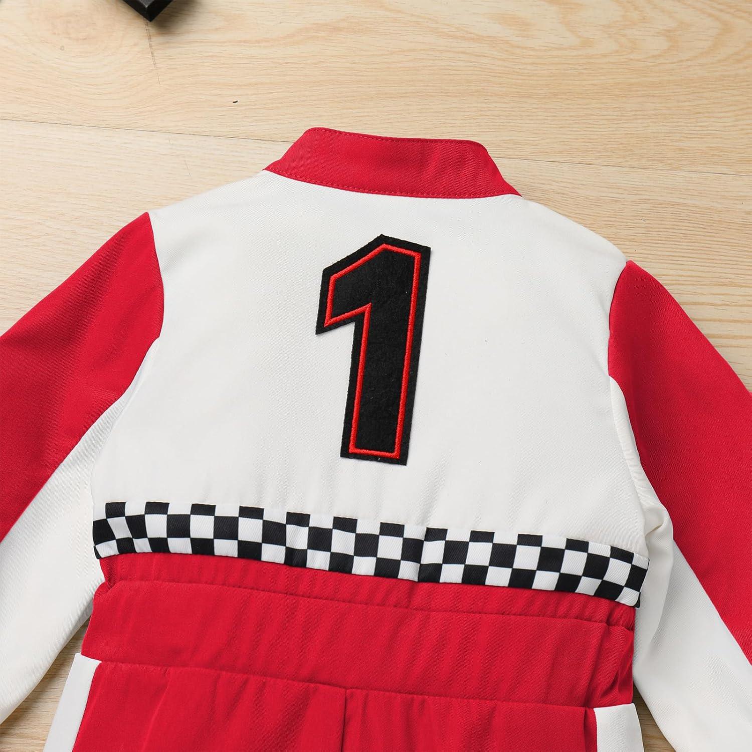 imageIDOPIP Baby Boys 1st 2nd Birthday Outfit Race Car Driver Romper Girls Racer Jumpsuit Kids Racing Suit Toddler Dress up OutfitRed 1