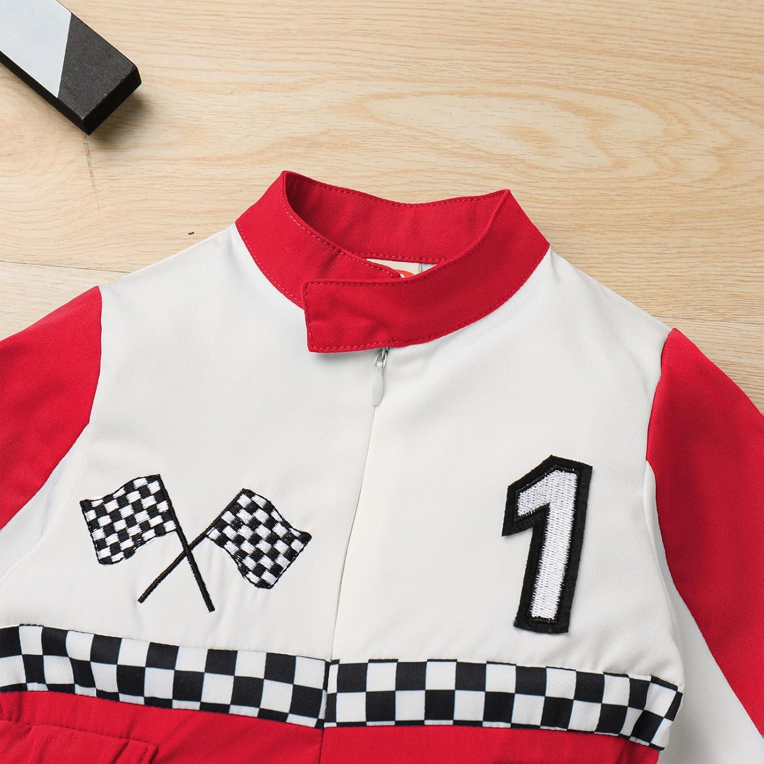imageIDOPIP Baby Boys 1st 2nd Birthday Outfit Race Car Driver Romper Girls Racer Jumpsuit Kids Racing Suit Toddler Dress up OutfitRed 1