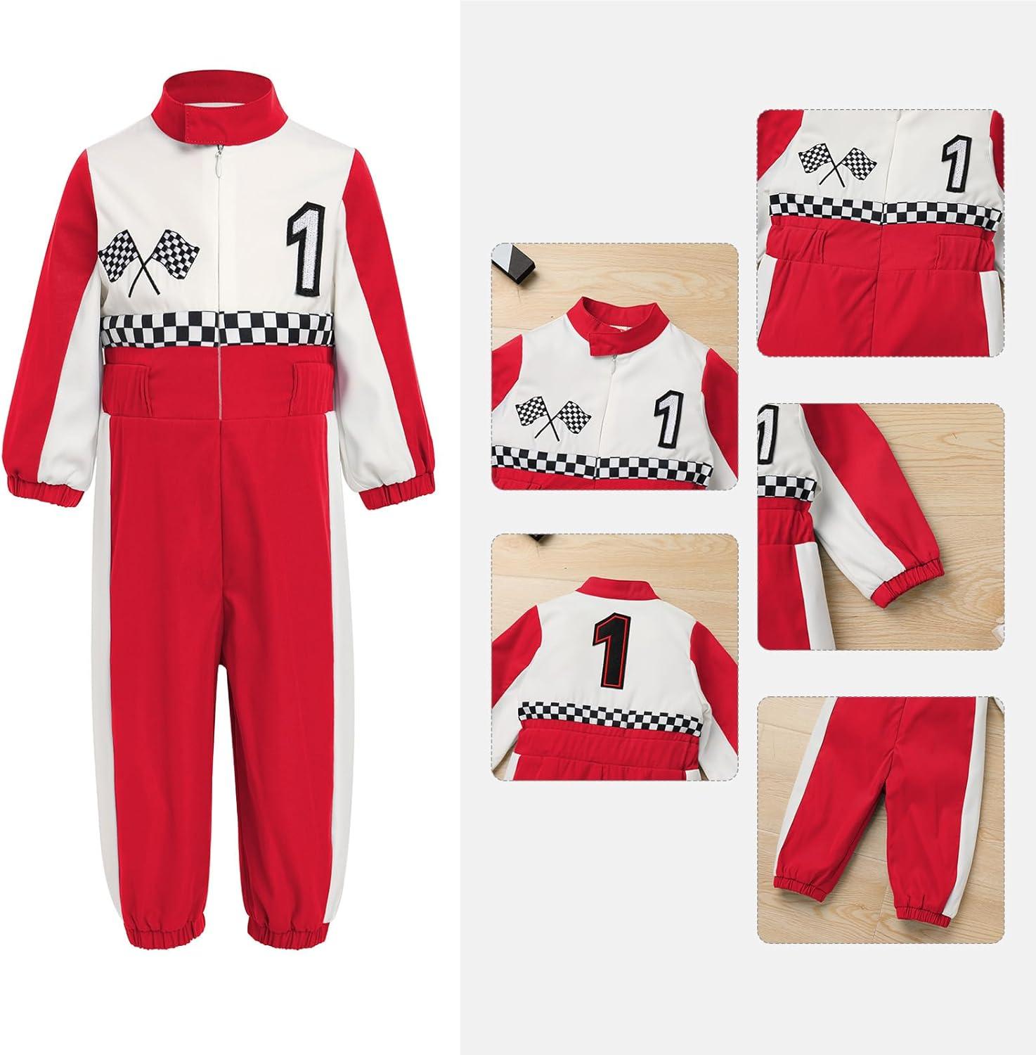 imageIDOPIP Baby Boys 1st 2nd Birthday Outfit Race Car Driver Romper Girls Racer Jumpsuit Kids Racing Suit Toddler Dress up OutfitRed 1