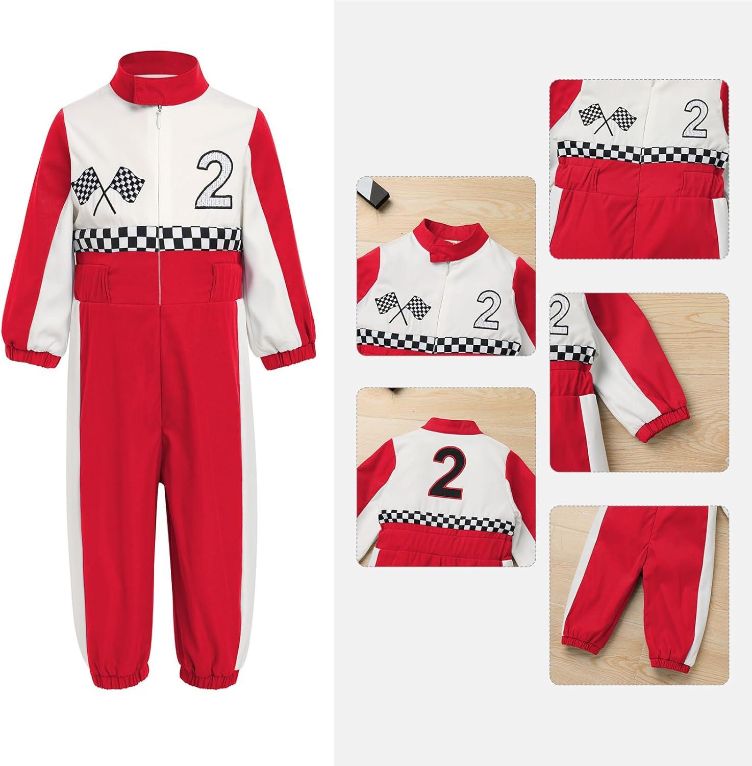 imageIDOPIP Baby Boys 1st 2nd Birthday Outfit Race Car Driver Romper Girls Racer Jumpsuit Kids Racing Suit Toddler Dress up OutfitRed 2