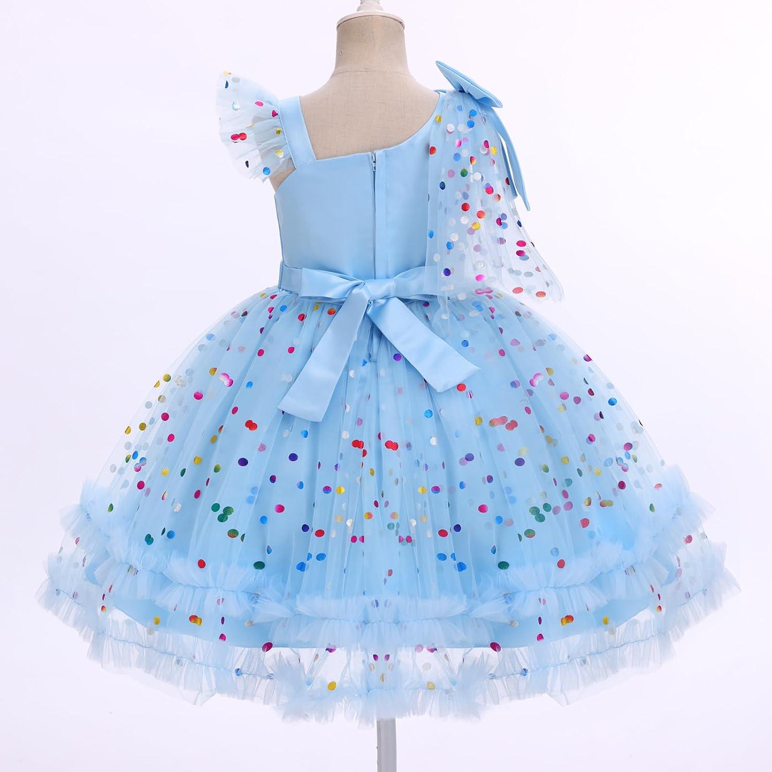 imageIDOPIP Toddler Baby Girls Sequin Heart Tutu Dress Pageant Wedding Flower Girl Dresses Princess Birthday Party Bowknot GownsBlue