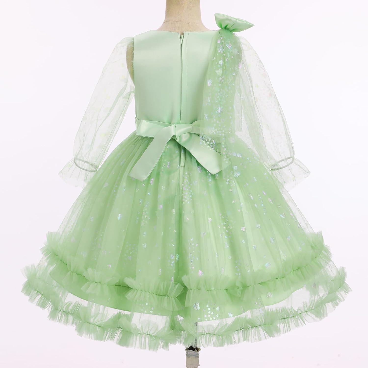 imageIDOPIP Toddler Baby Girls Sequin Heart Tutu Dress Pageant Wedding Flower Girl Dresses Princess Birthday Party Bowknot GownsGreen  Long Sleeve