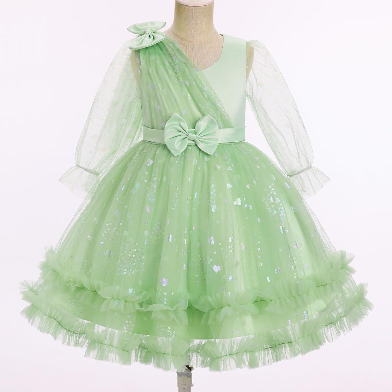 imageIDOPIP Toddler Baby Girls Sequin Heart Tutu Dress Pageant Wedding Flower Girl Dresses Princess Birthday Party Bowknot GownsGreen  Long Sleeve