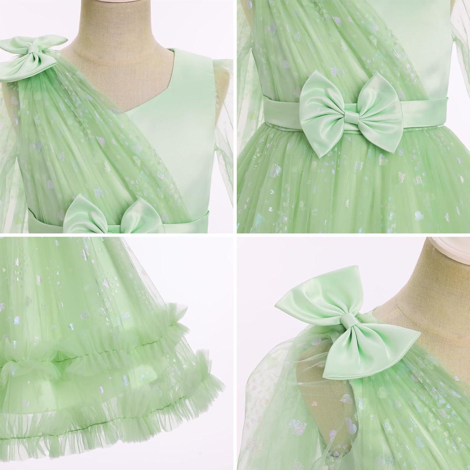 imageIDOPIP Toddler Baby Girls Sequin Heart Tutu Dress Pageant Wedding Flower Girl Dresses Princess Birthday Party Bowknot GownsGreen  Long Sleeve