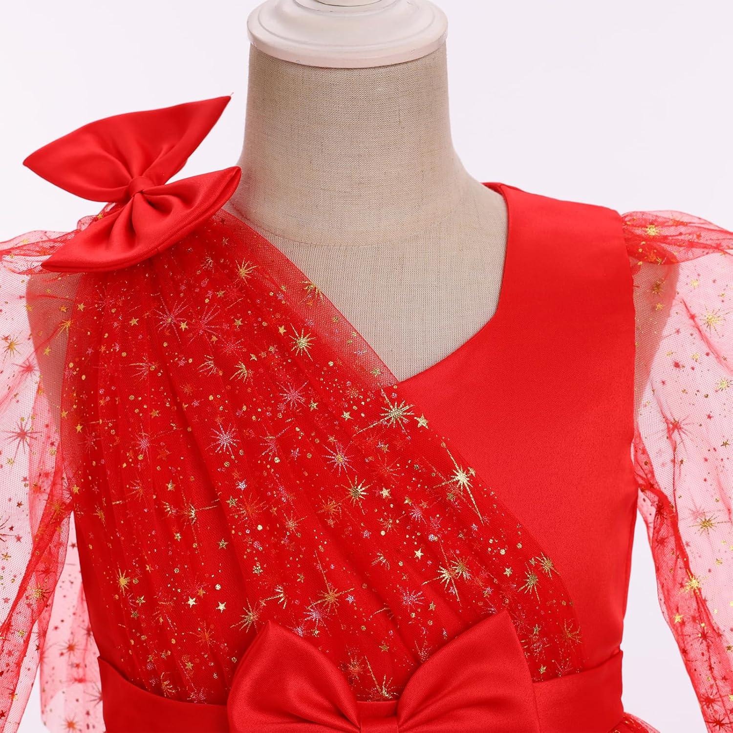 imageIDOPIP Toddler Baby Girls Sequin Heart Tutu Dress Pageant Wedding Flower Girl Dresses Princess Birthday Party Bowknot GownsRed Stars  Long Sleeve