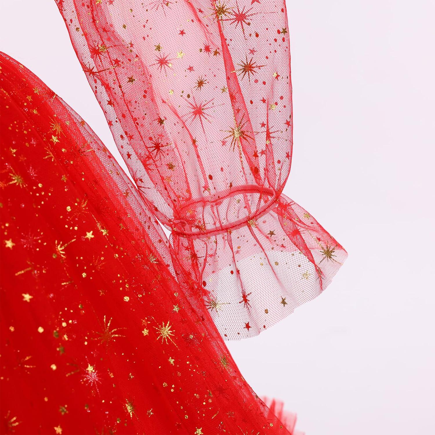 imageIDOPIP Toddler Baby Girls Sequin Heart Tutu Dress Pageant Wedding Flower Girl Dresses Princess Birthday Party Bowknot GownsRed Stars  Long Sleeve