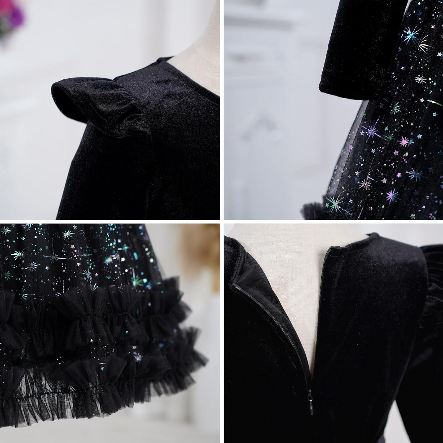 imageIDOPIP Toddler Baby Girls Velvet Tutu Dress Long Sleeve Princess Christmas Birthday Party Wedding Dresses Fall Winter ClothesBlack  Sequin