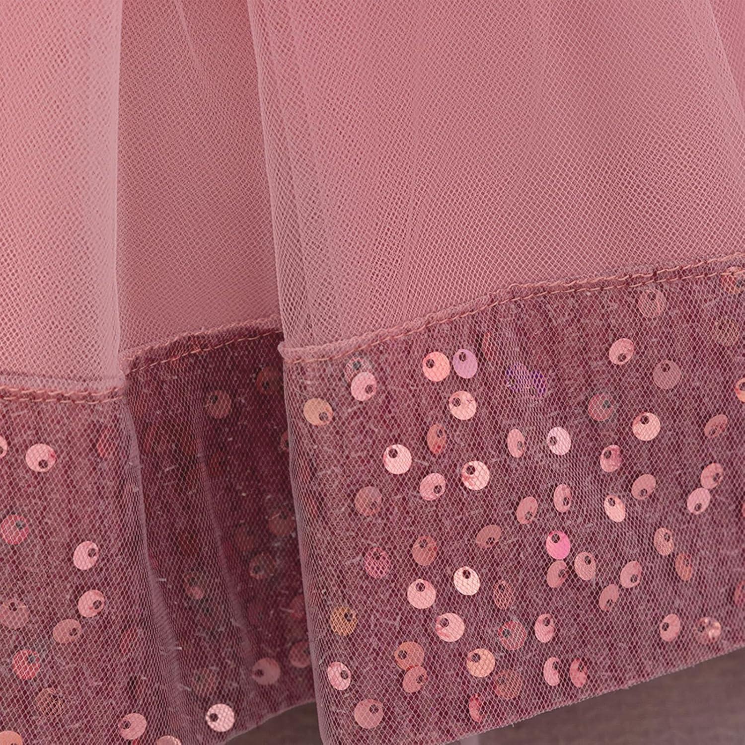 imageIDOPIP Toddler Flower Girl Dress Sequin Bowknot Pageant Wedding Princess Birthday Party Dresses Tulle Tutu Formal Ball Gown Dusty Pink