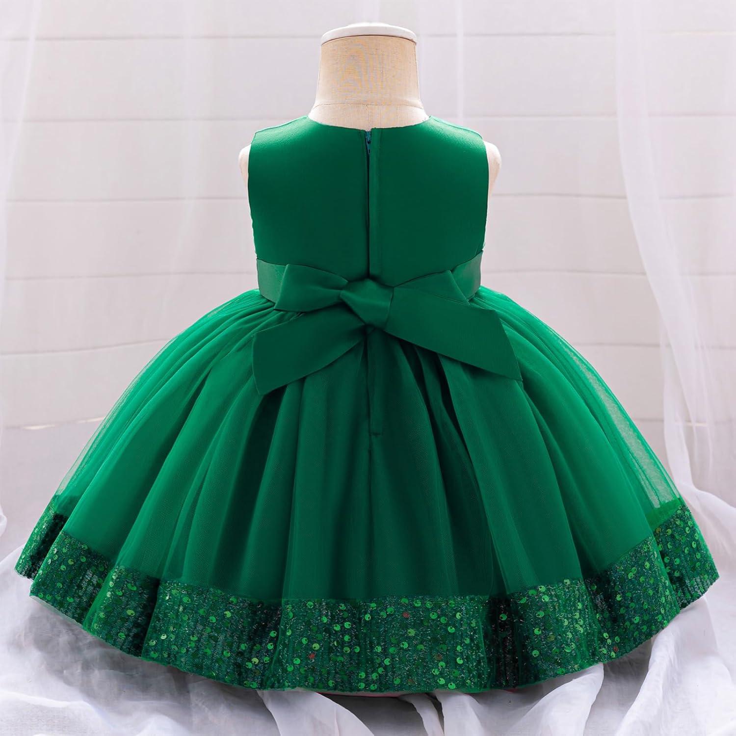 imageIDOPIP Toddler Flower Girl Dress Sequin Bowknot Pageant Wedding Princess Birthday Party Dresses Tulle Tutu Formal Ball Gown Green